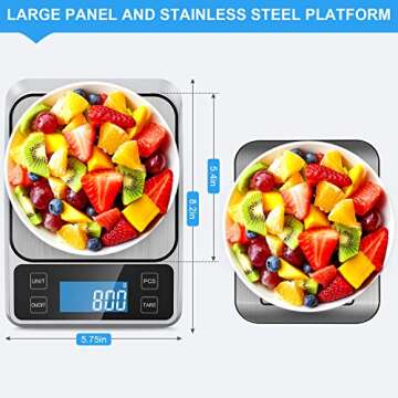 Allkeys USB Rechargeable Food Scale,Digital Kitchen Scale Weight Grams and Oz for Cooking and Baking, 0.1g/0.035oz Precise Graduation, 9"x6.3"Stainless Steel Surface, Large Back-lit LCD Display