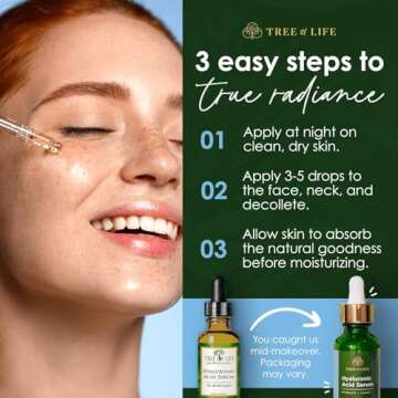 Tree of Life Beauty Hyaluronic Acid Serum, Skin Brightening Face Oil for Dark and Age Spots, Facial Serums for Dry and Sensitive Skin Care with Vitamin E for Soft Smooth Skin, 2 Fl Oz
