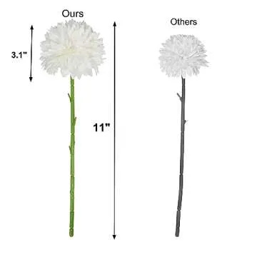 Tinsow 12 Pcs Artificial Flowers Faux Ball Chrysanthemum Bouquet Silk White Flowers Bridal Wedding B...
