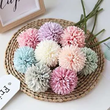 Tinsow 12 Pcs Faux Ball Chrysanthemum Bouquet for Weddings