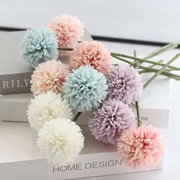 Tinsow 12 Pcs Faux Ball Chrysanthemum Bouquet for Weddings