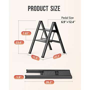 Stylish WOA WOA 2 Step Ladder, Portable Aluminum Step Stool for Home