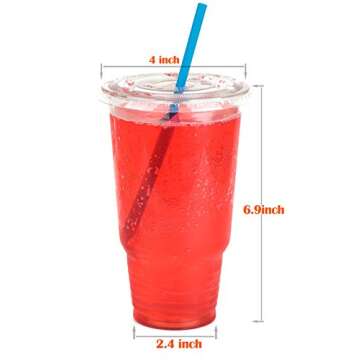 Golden Apple, 32oz-25sets. Clear Plastic Cups with Flat lids X hole (25cups +25lids) BPA Free…