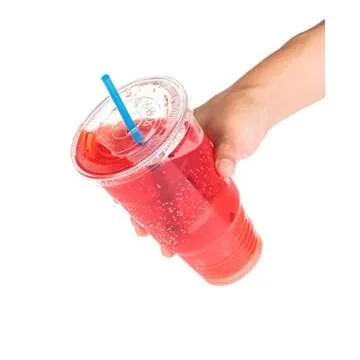 Golden Apple, 32oz-25sets. Clear Plastic Cups with Flat lids X hole (25cups +25lids) BPA Free…