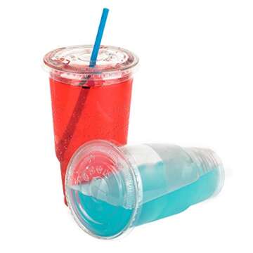 Golden Apple, 32oz-25sets. Clear Plastic Cups with Flat lids X hole (25cups +25lids) BPA Free…