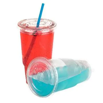 Golden Apple, 32oz-25sets. Clear Plastic Cups with Flat lids X hole (25cups +25lids) BPA Free…