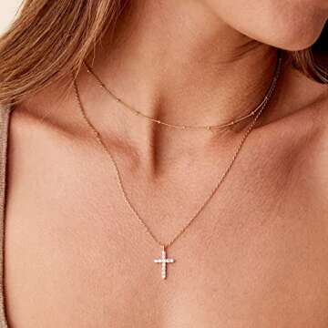 PAVOI 14K Gold Plated Layered Cross Pendant Necklace | Layering Necklaces for Women | Dainty Minimal...