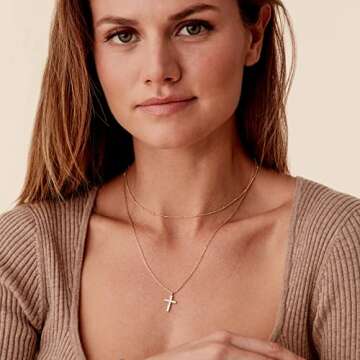 PAVOI 14K Gold Plated Layered Cross Pendant Necklace | Layering Necklaces for Women | Dainty Minimalist Design Pendant (Cross, Yellow Plated)