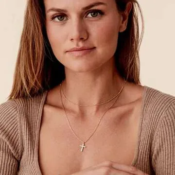 PAVOI 14K Gold Plated Layered Cross Pendant Necklace | Layering Necklaces for Women | Dainty Minimalist Design Pendant (Cross, Yellow Plated)
