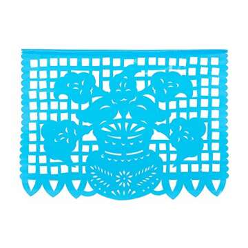 Paper Full of Wishes Festival Mexicano Large Plastic Papel Picado Banner, 9 Multi-Colored Panels 15 feet Long
