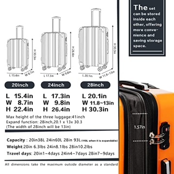 Coolife Luggage Expandable 20in 24in 28in Spinner Suitcase