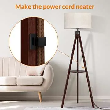 LEPOWER Tripod Floor Lamp, Mid Century Wood Standing Lamp, Modern Design Shelf Floor Lamp for Living Room, Bedroom, Office, Flaxen Lamp Shade with E26 Lamp Base Walnut