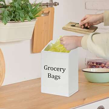 Wall Mount Grocery Plastic Bag Holder and Dispenser for Plastic Bags, Grocery Bag Dispenser with Lid, Plastic Bag Holder for Grocery Bags, Plastic Bag Organizer for Kitchen and Laundry Room