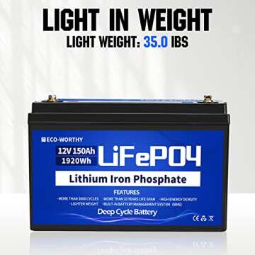 ECO-WORTHY 12V 150Ah LiFePO4 Lithium Iron Phosphate Battery Deep Cycle Rechargeable Battery with Built-in BMS, 3000+ Life Cycles, Perfect for RV, Marine, Motorhome, Solar, Household Battery