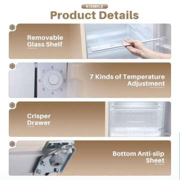 Kismile Retro Mini Fridge with Freezer, Rated 3.2 cu. ft, Small Refrigerator with Adjustable Removable Glass Shelves, Mechanical Control, for Office, Dorm, Bedroom (White)