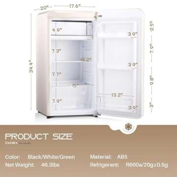 Kismile Retro Mini Fridge with Freezer, Rated 3.2 cu. ft, Small Refrigerator with Adjustable Removable Glass Shelves, Mechanical Control, for Office, Dorm, Bedroom (White)
