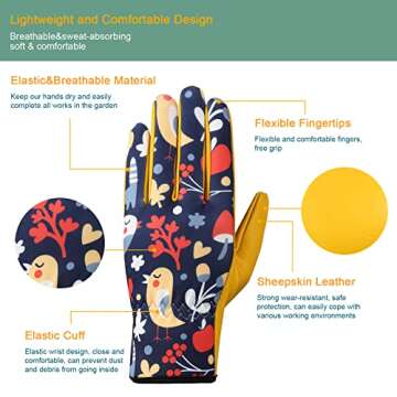 Bamllum Leather Gardening Gloves for Women - Working Gloves for Weeding, Digging, Planting, Raking a...