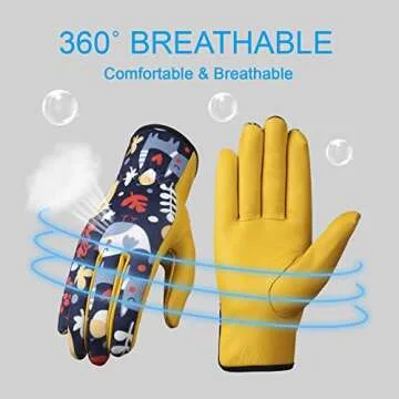 Bamllum Leather Gardening Gloves for Women - Working Gloves for Weeding, Digging, Planting, Raking and Pruning (Bird Pattern)