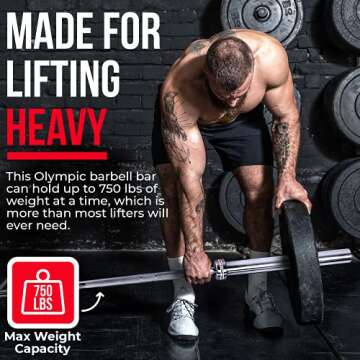 Iron Crush Olympic Barbell - Multifunction 7-Foot Weight Bar for Weightlifting, Powerlifting, CrossFit Training - No. 45 Steel, Chrome Finish - 750 lbs Max Load Capacity - Home Gym Fitness Equipment