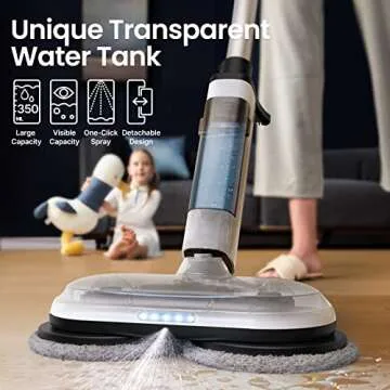 iDOO Cordless Electric Mop, Power Spin Mops for Floor Cleaning, Hardwood Floor Scrubber Cleaner Machine for Tile, Laminate, Vinyl, Marble, Dual-Motor Spray Mop with LED Headlight, Detachable Tank