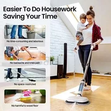 iDOO Cordless Electric Mop, Power Spin Mops for Floor Cleaning, Hardwood Floor Scrubber Cleaner Machine for Tile, Laminate, Vinyl, Marble, Dual-Motor Spray Mop with LED Headlight, Detachable Tank