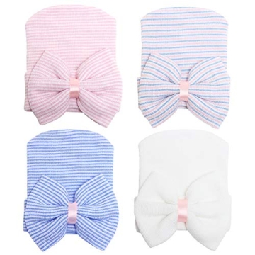 Zando Newborn Hospital Hat Toddler Beanie Baby Boy Girl Knot Headbands with Big Bows Infant Baby Nur...