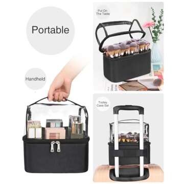 Makeup Brush Case Makeup Brush Organizer Bag Travel Stand-up Makeup Cup Professional Cosmetic Bags Artist Storage Bag with Adjustable Dividers Flip-Top Makeup Brush Holder (Black)