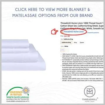 Threadmill 100% Cotton Sheets for King Size Bed | 4 Pc King Bed Sheets Set | Soft, Breathable Lightweight Solid Sateen for All-Season Use | Snug Fit Elastic Deep Pocket King Sheets | White