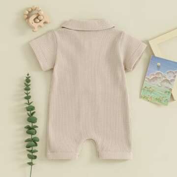 Newborn Baby Boy Clothes Waffle Knit Polo Romper Bodysuit Solid Short Sleeve Collared Onesie One Piece Jumpsuit (A-Khaki, 0-3 Months)