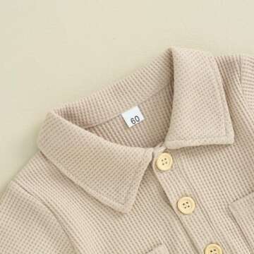 Newborn Baby Boy Clothes Waffle Knit Polo Romper Bodysuit Solid Short Sleeve Collared Onesie One Piece Jumpsuit (A-Khaki, 0-3 Months)