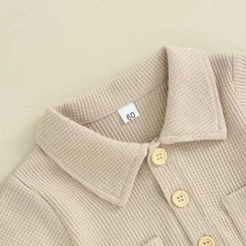 Newborn Baby Boy Clothes Waffle Knit Polo Romper Bodysuit Solid Short Sleeve Collared Onesie One Piece Jumpsuit (A-Khaki, 0-3 Months)