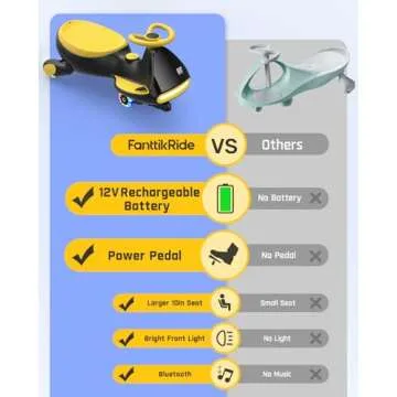 FanttikRide 12V N7 Pro Electric Wiggle Car with Pedal, Rechargeable Battery, CyberWiggle, 2 in 1 Swing Car, 2 Speed, Anti-Rollover, Flashing Wheels, Bluetooth, for Ages 3 and Up, 150 Lbs, Yellow