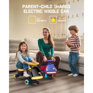 FanttikRide 12V N7 Pro Electric Wiggle Car with Pedal, Rechargeable Battery, CyberWiggle, 2 in 1 Swing Car, 2 Speed, Anti-Rollover, Flashing Wheels, Bluetooth, for Ages 3 and Up, 150 Lbs, Yellow