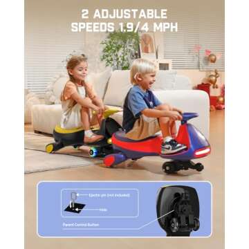FanttikRide 12V N7 Pro Electric Wiggle Car with Pedal, Rechargeable Battery, CyberWiggle, 2 in 1 Swing Car, 2 Speed, Anti-Rollover, Flashing Wheels, Bluetooth, for Ages 3 and Up, 150 Lbs, Yellow