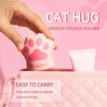 BEAKEY Silicone Makeup Sponge Holder Cat Hug Beauty Sponge Blender Case with Vent Design for Quick Drying & Super Soft Makeup Sponge Set Latex Free and High-definition Set of 6 Blender Beauty Sponge