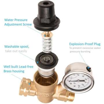 RVAQUA M11-45PSI Adjustable Water Pressure Regulator - Reliable RV Accessory with Gauge