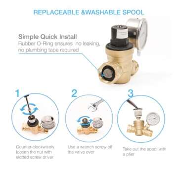 RVAQUA M11-45PSI Adjustable Water Pressure Regulator for RV
