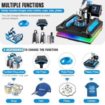 Leomru Heat Press Machine, 8 in 1 Heat Press, 12x15 inch Sublimation T Shirt Pressing Machine, 360-Degree Swing Away Heat Transfer Machine Multifunction Combo for T-Shirt Mugs at Cap