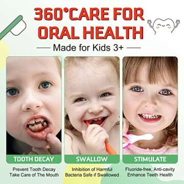 Foam Toothpaste Kids, Kids Mouthwash with Fruit Flavor - Toddler toothpaste age for Children, 360ºCare Natural Anti-Cavity Formulas with Fluoride for Electric & U-Shape Toothbrushes