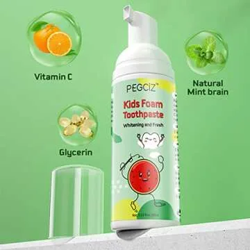 Foam Toothpaste Kids, Kids Mouthwash with Fruit Flavor - Toddler toothpaste age for Children, 360ºCare Natural Anti-Cavity Formulas with Fluoride for Electric & U-Shape Toothbrushes