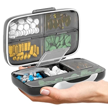 Travel Pill Organizer for Meds - 8 Compartment Container