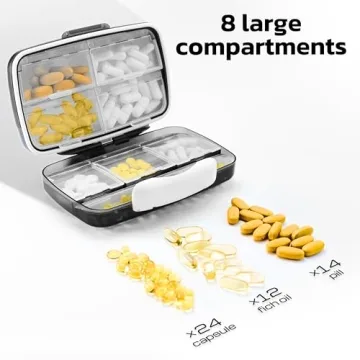 Travel Pill Organizer for Meds - Compact 8 Compartment Design