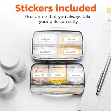 Travel Pill Organizer for Meds - Compact 8 Compartment Design