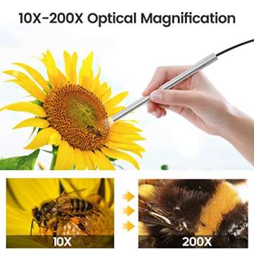 USB Digital Microscope, Teslong 10X to 200X Magnification Camera with Stand, Portable Handheld Electronic Coin Magnifier, Soldering Camera Ear Otoscope