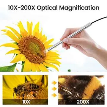 USB Digital Microscope, Teslong 10X to 200X Magnification Camera with Stand, Portable Handheld Electronic Coin Magnifier, Soldering Camera Ear Otoscope