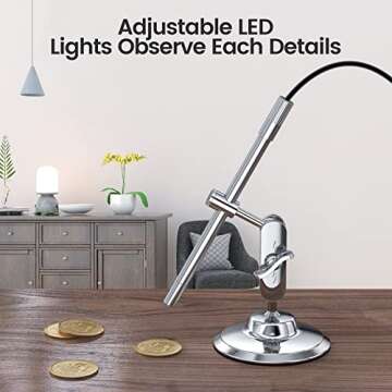 USB Digital Microscope, Teslong 10X to 200X Magnification Camera with Stand, Portable Handheld Electronic Coin Magnifier, Soldering Camera Ear Otoscope