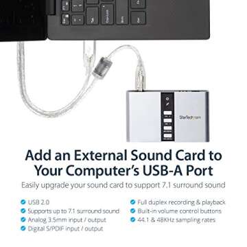 StarTech.com 7.1 USB Sound Card - External Sound Card for Laptop with SPDIF Digital Audio - Sound Ca...