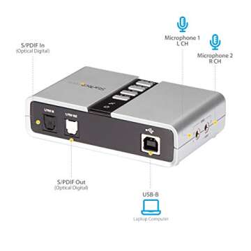 StarTech.com 7.1 USB Sound Card - External Sound Card for Laptop with SPDIF Digital Audio - Sound Card for PC - Silver (ICUSBAUDIO7D)