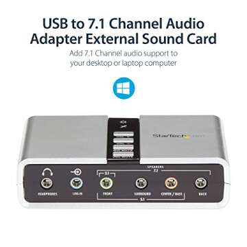 StarTech.com 7.1 USB Sound Card - External Sound Card for Laptop with SPDIF Digital Audio - Sound Card for PC - Silver (ICUSBAUDIO7D)