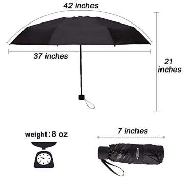 Goothdurs Mini Travel Compact Windproof Umbrella - Small Folding Lightweight Sun & Rain Umbrellas wi...